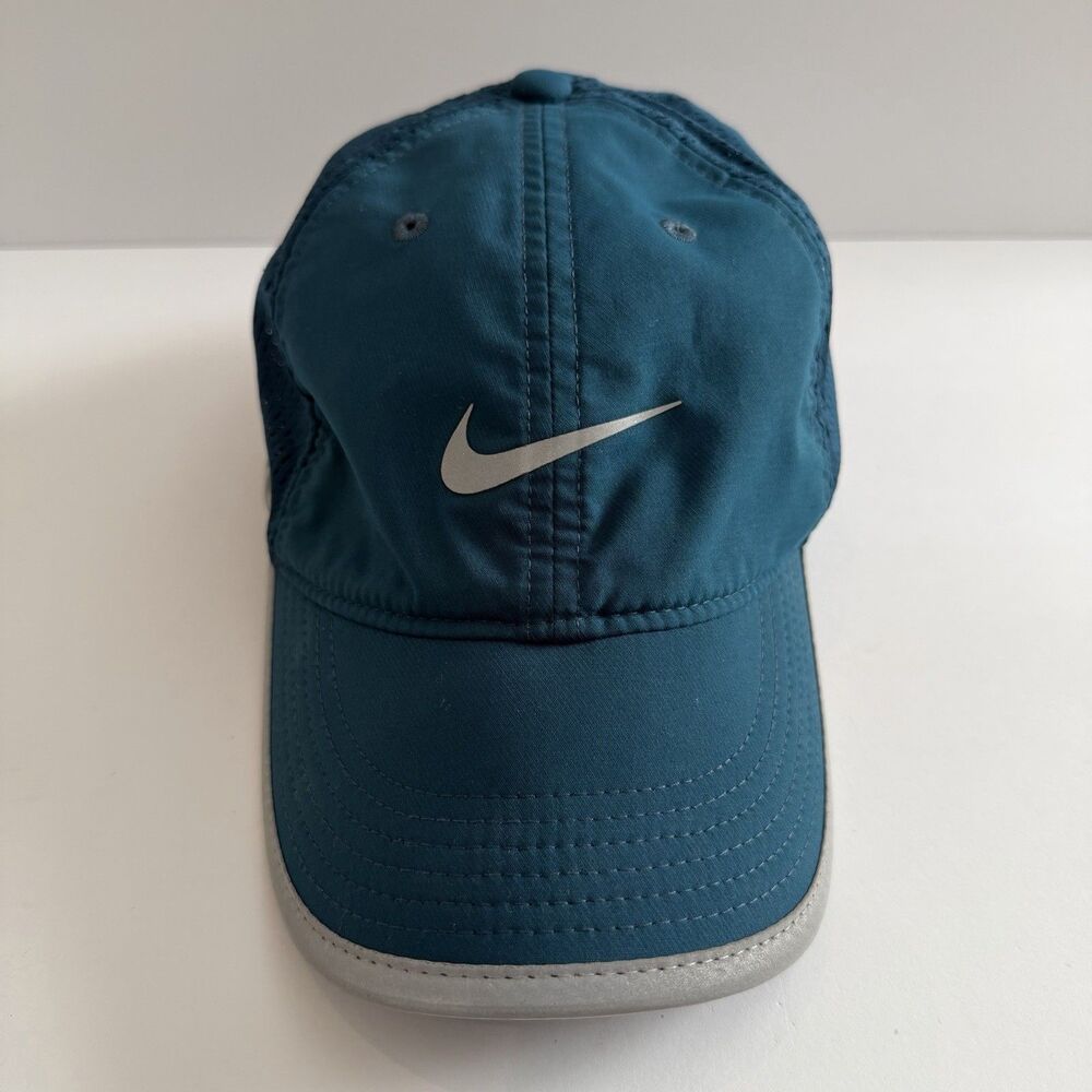 Nike Dri-FIT Running Hat Featherlight Teal Reflective Mesh Cap Adjustable